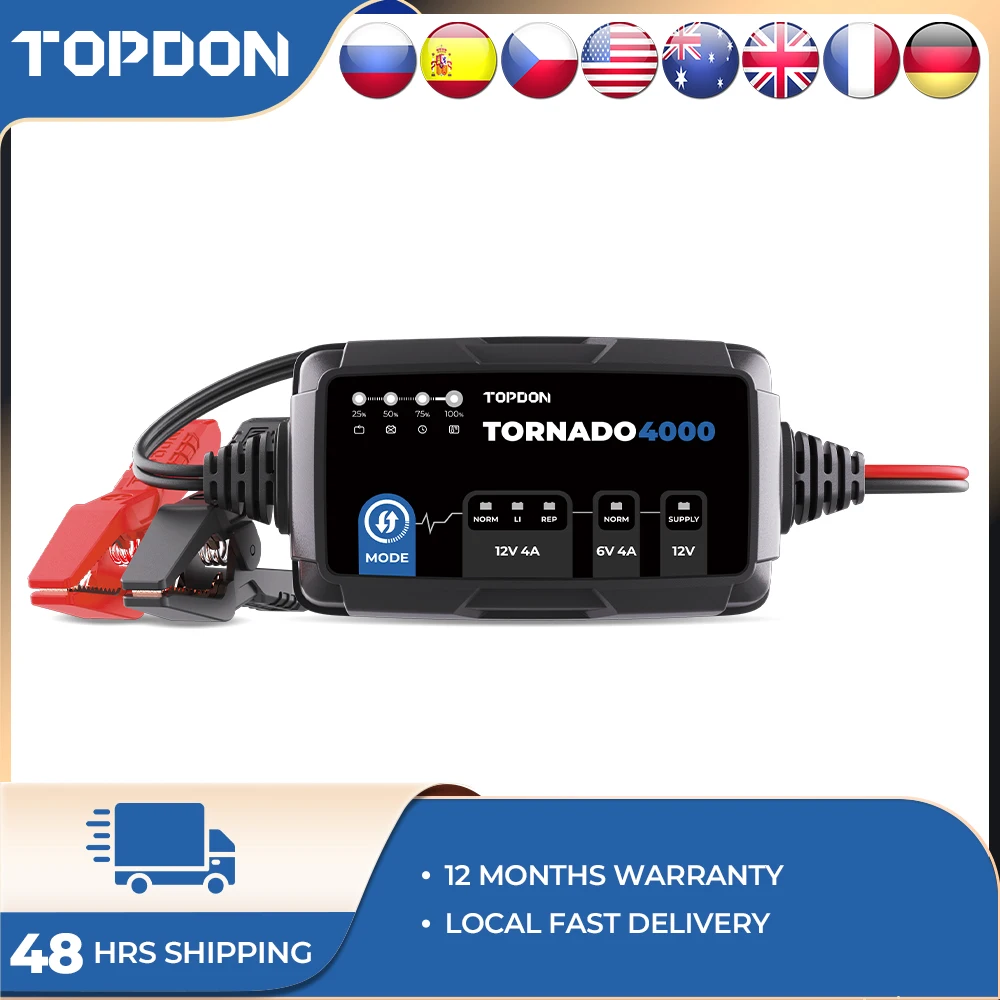 TOPDON T4000C Car Battery Charger Maintainer Trickle Charger Battery Desulfator DC Power Supply Auto Power Repair For Car/Moto