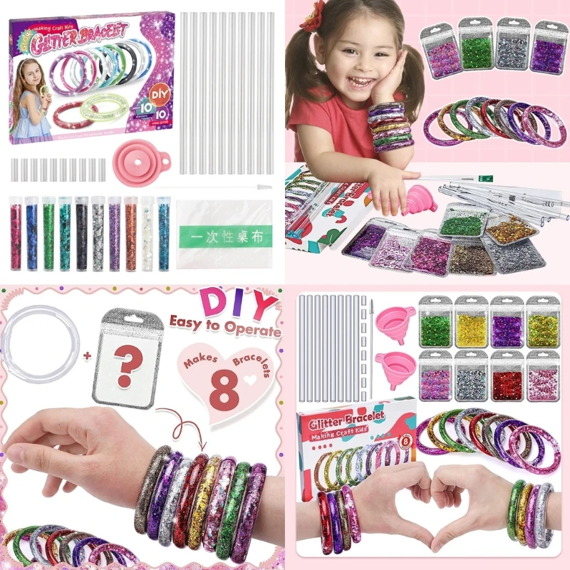 77HD DIY Sparkling Bracelet Kits for Girls Creative Craft Friendship Wristlet Set for Children Age 5-12 Party Props Craft Toy