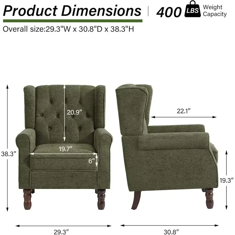 Upholstered Wingback Armchair with Button-Tufted High Back and Solid Wood Legs, Ideal for Reading and Small Spaces in Living Roo