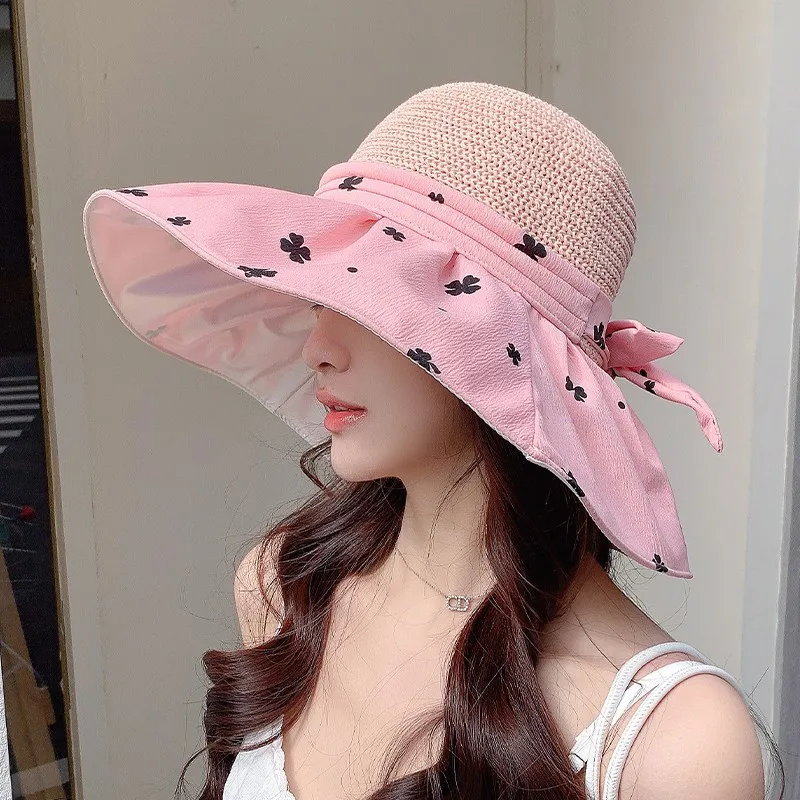 

2025 new women's summer big brim sun hat children's versatile sunscreen fashion show face small bucket hat