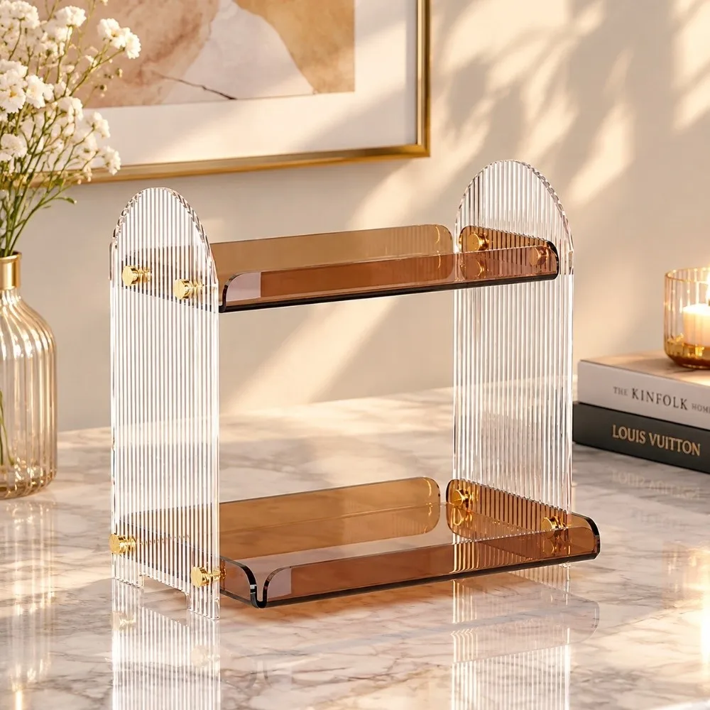 Clear Makeup Organizer 2 Layer High Value Storage Box Portable Multi-functional Cosmetic Storage Rack Countertop