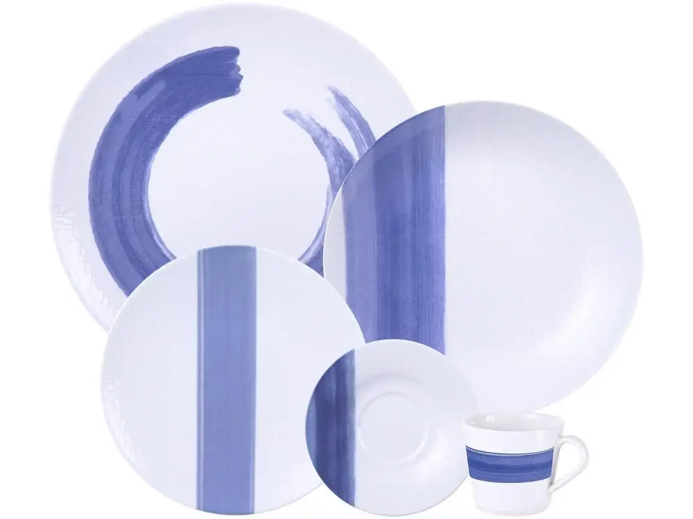 20 Pieces White and Blue Soho Porcelain Round Tramontina Tea & Dining Appliances 96589036