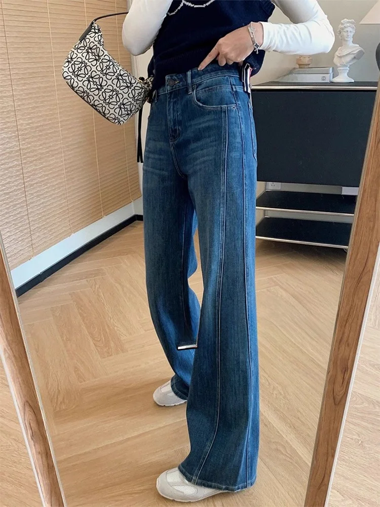 

Slim Wide Leg Denim Jeans Women's Spring Summer High Waist Long Pants Dra Micro Flared Trousers Cotton 85% Other 5%