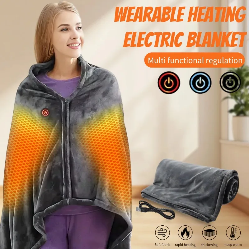 

Wearable Electric Heated Blanket USB Charging Heated Throw Blanket Washable Warmer Blanket Heated Mat for Household and Office