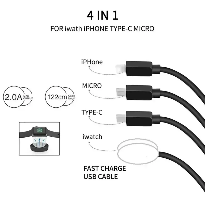 VIKEFON 4 In 1 USB Type C PD Charging Cable for IPhone/Android Fast Watch Magnetic Wireless Charger for Apple Watch 1-9 Ultra SE image 4