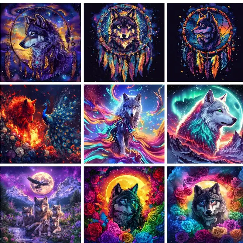 

PhotoCustom Oil Painting Picture By Number Children Colored Wolf Handpainted Kits On Canvas Draw Painting For Home Decor Art