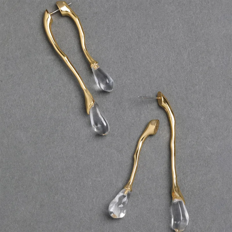 Simple Water Drop Zircon Double Sides Earrings For Women Trendy Golden Alloy Ears Accessories Jewelry Gift Daily Date Party Wear