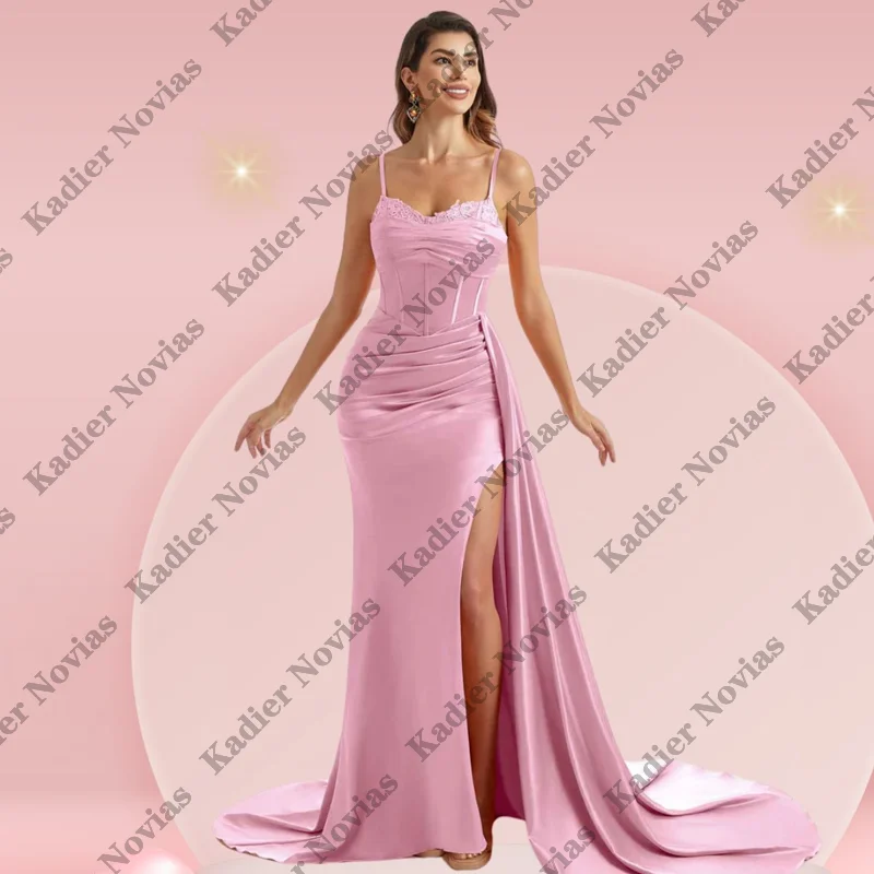 

Long Pink Bridesmaid Dresses with Side Skirt Wedding Party Dress Customized Vestidos De Boda Para Fiestas