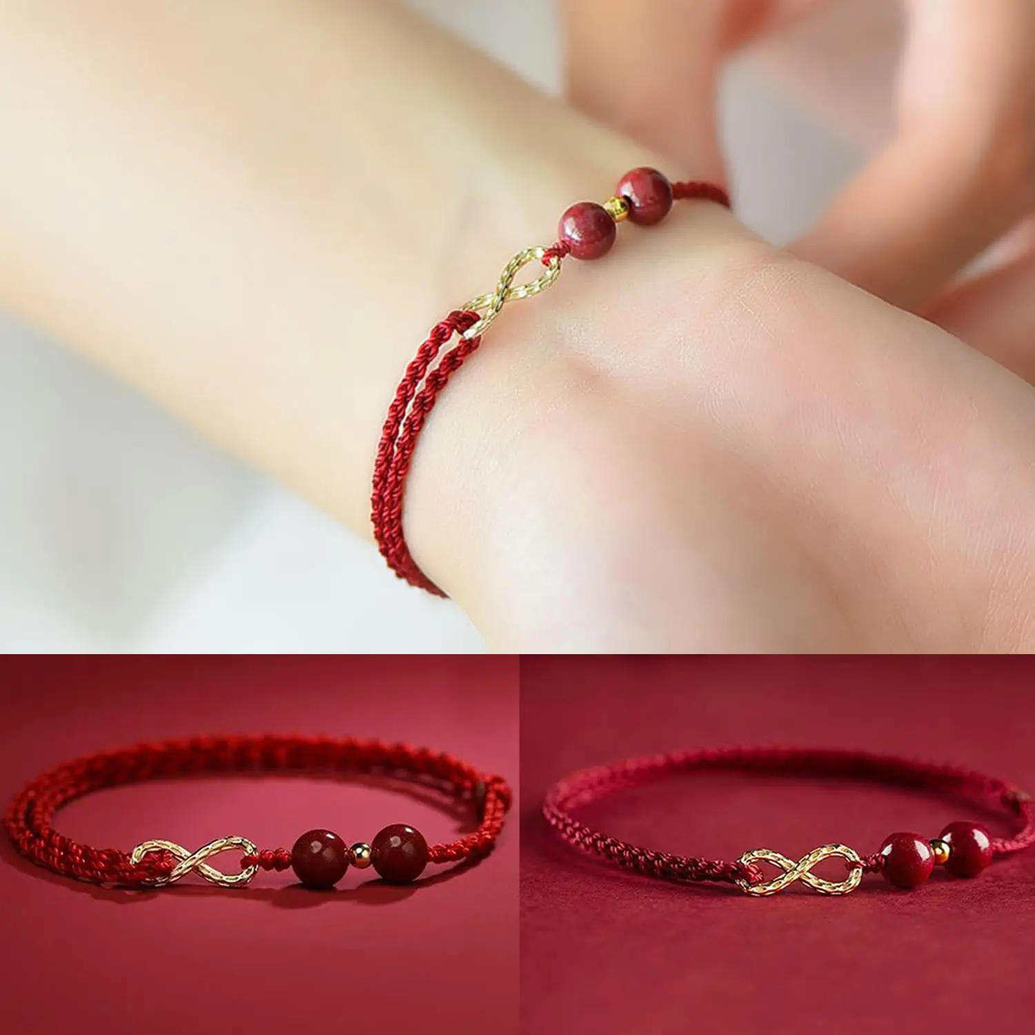 

Fashion Simple Lucky Red Bracelets for Women Men Handmade String Rope Infinity Good Luck Adjustable Bracelet Wealth Jewelry Gift