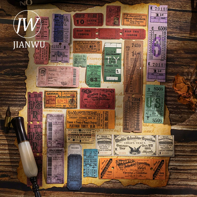 JIANWU Antique Ticketing Office Series Vintage Bill Landscape Material Collage Boxed Sticker Creative DIY Journal Stationery