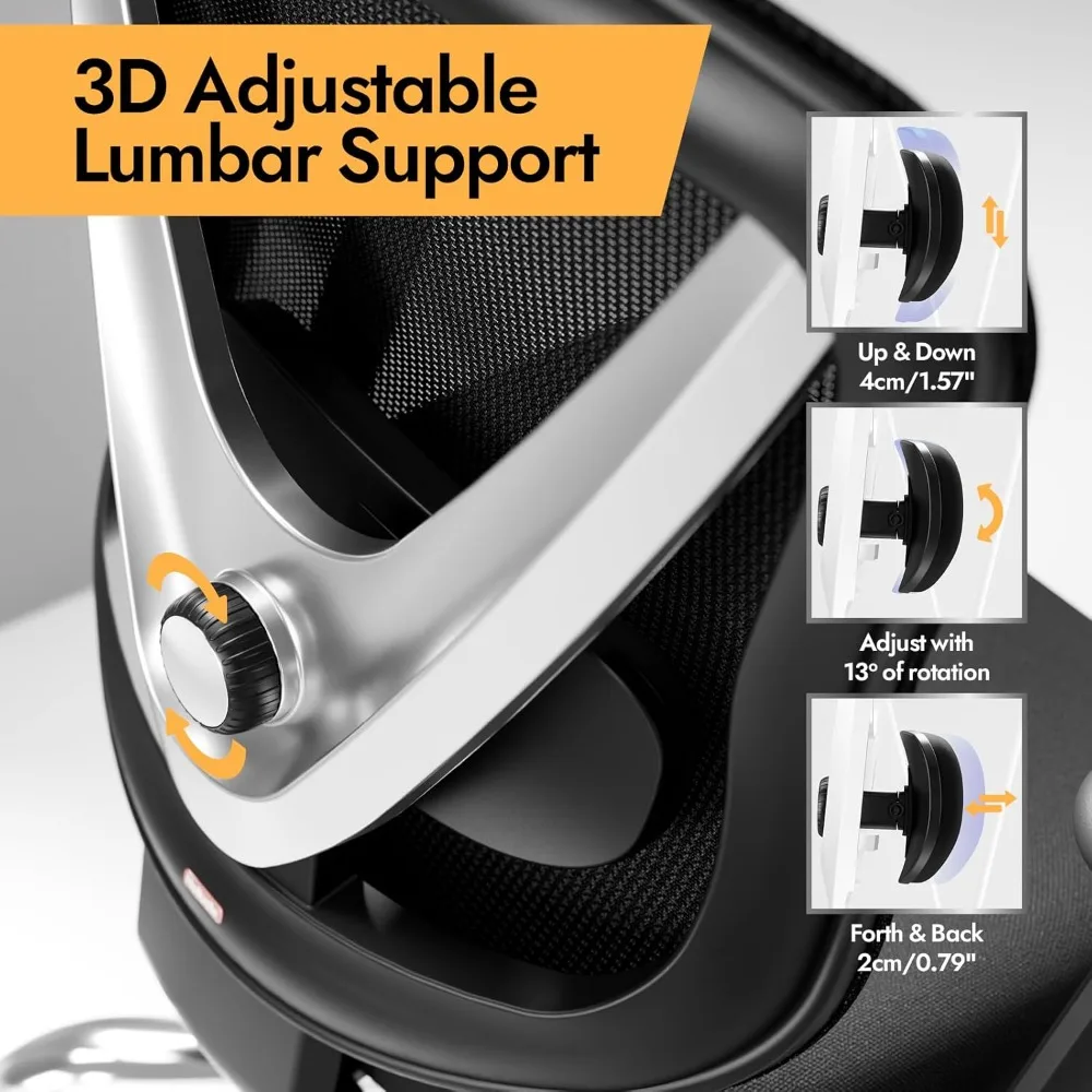 كرسي شبكي مريح قابل للتعديل مع دعم قطني ومساند للذراعين ثلاثية الأبعاد للاستخدام المريح في المكتب والمنزل #3