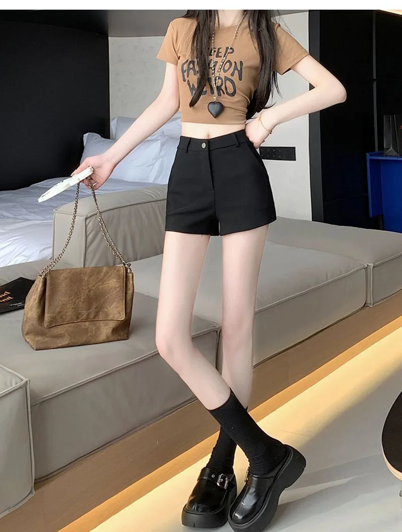 Korean High Waisted A Line Shorts Ladies Solid Color All-Match Slim Casual Short Pants Women Sexy Hot Girl Elastic Tight Shorts