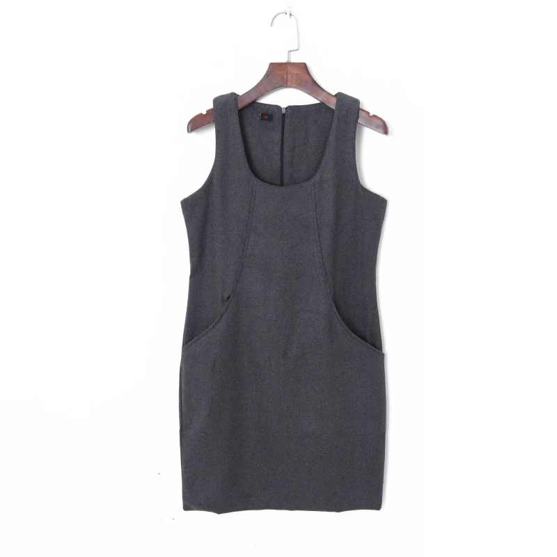 Spring women's fashion square collar pullover double pockets slim-fit sleeveless sweater sundress