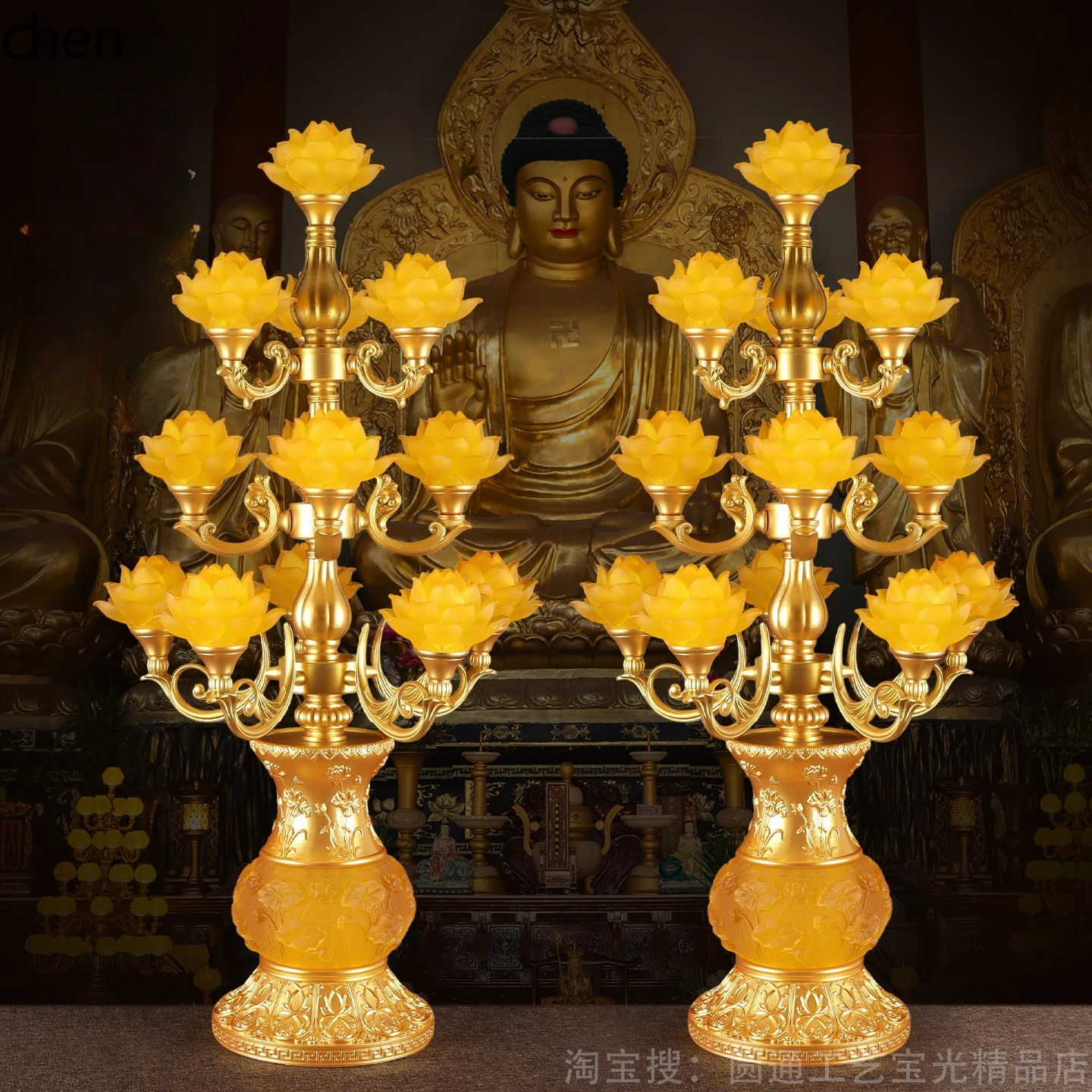 Cz lotus offering buddha pair temple buddha front ornaments for home guanyin god of wealth long ming ornaments