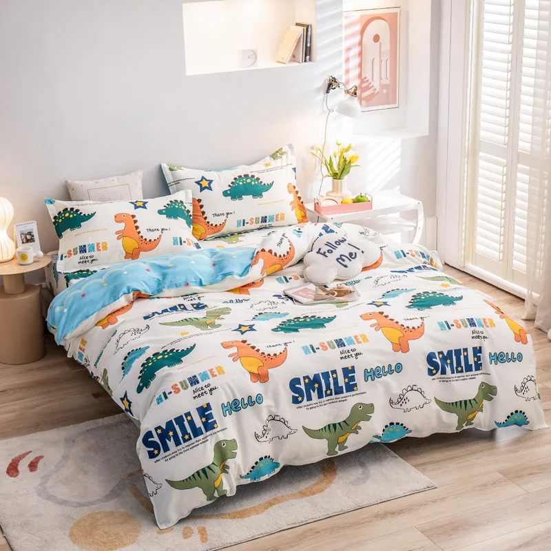 100% Cotton Dinosaur Duvet Cover Cute Cartoon Dinosaur Bedding Set Queen for Boys Girls Bedroom Decor Reversible Comforter Cover