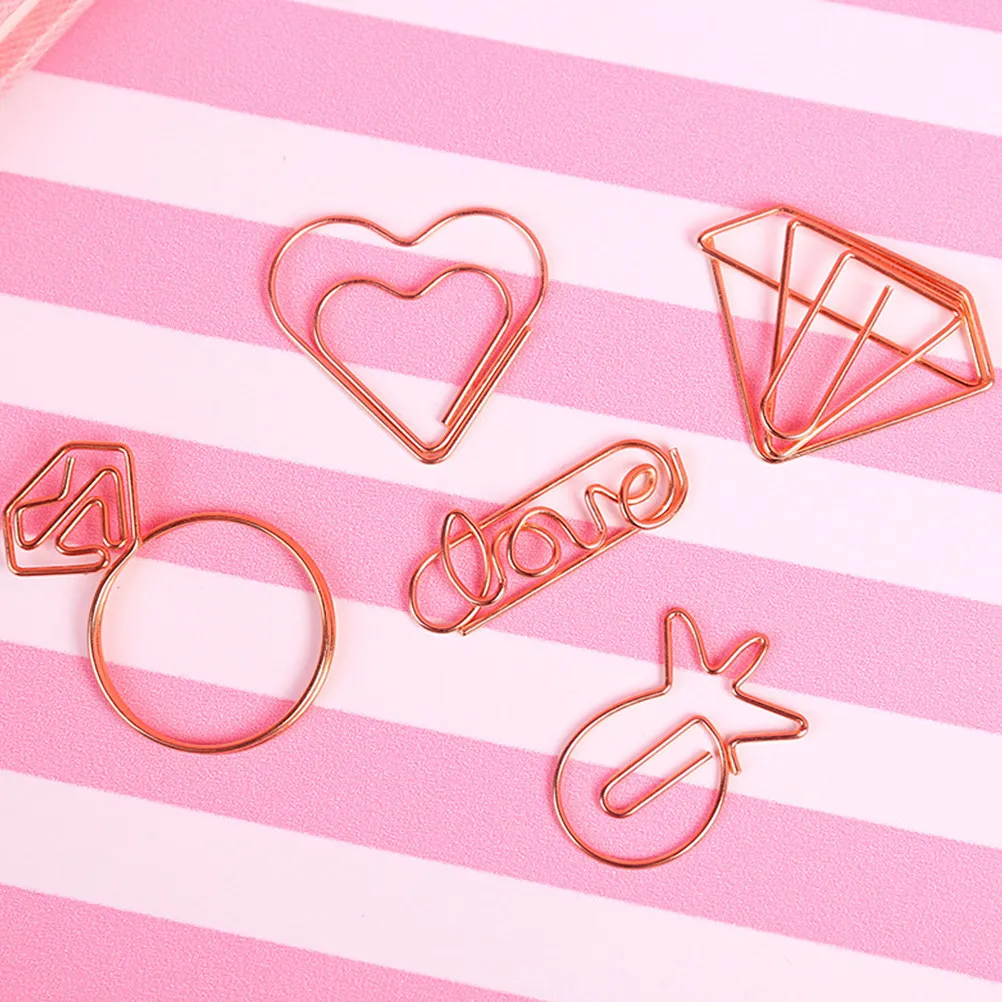 20Pcs Unique Shape Paper Clips Cartoon Style Bookmark Pin Clip for Office School Scrapbook Notepad Binder Clips Heart Ring