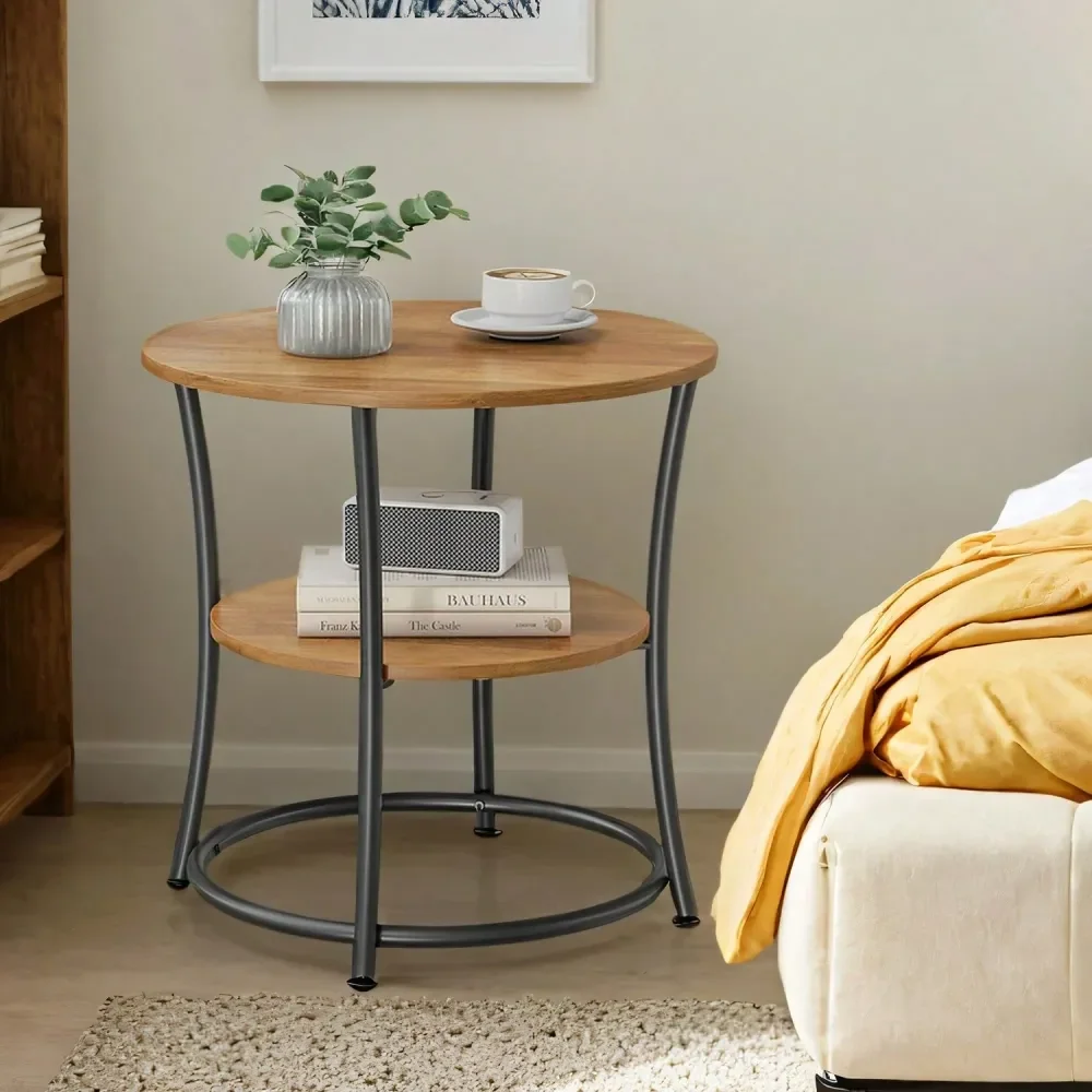 

Side Table, Round End Table With 2 Storage Shelves For Living Room, Bedroom, Nightstand With Steel Frame For Small Spaces, Acce