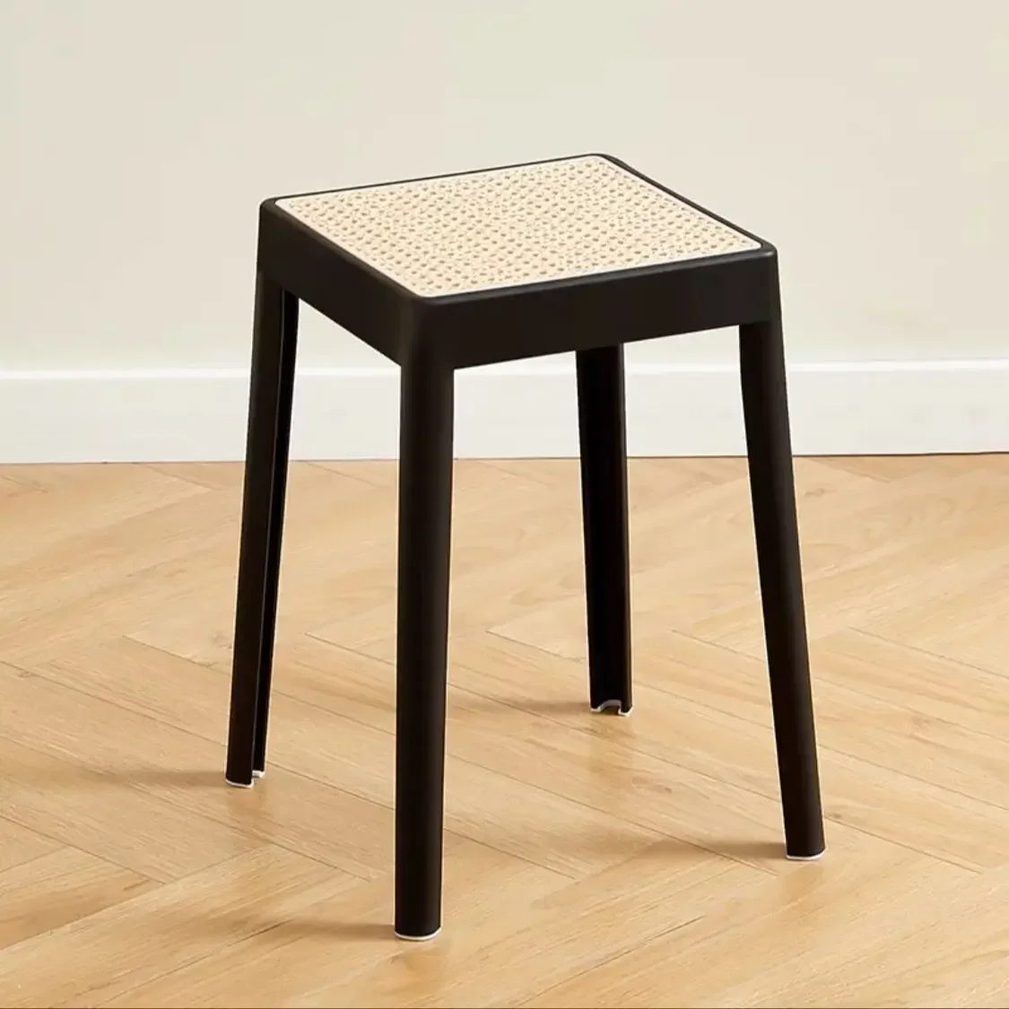 Stackable Storage Bench Stool Plastic Rattan Stools Portable Vanity Chair Stool Dining Stool Furniture Living Room Space Saving