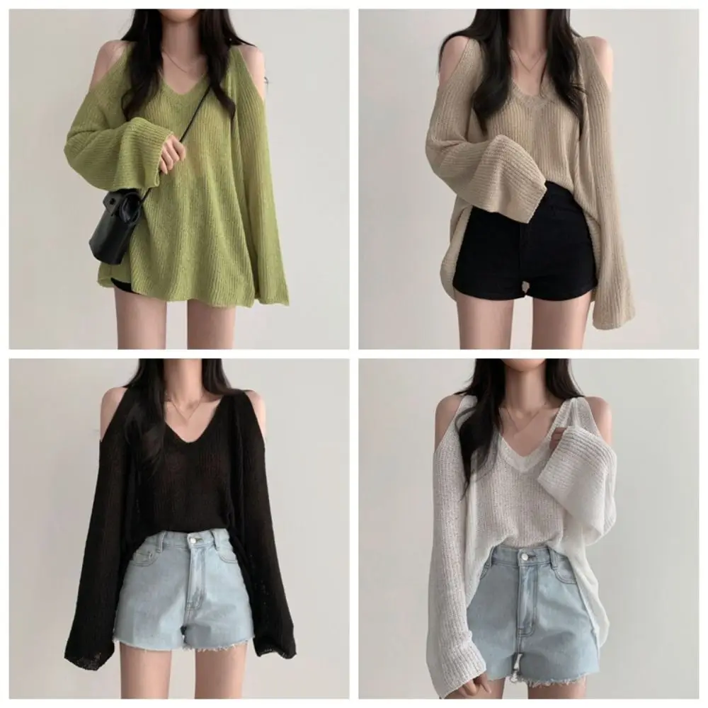 Einfache Aushöhlen Stricken Lange T-shirt Langarm Pullover Häkeln Strickwaren V-ausschnitt Chic Gestrickte Lose Top Herbst Frühling