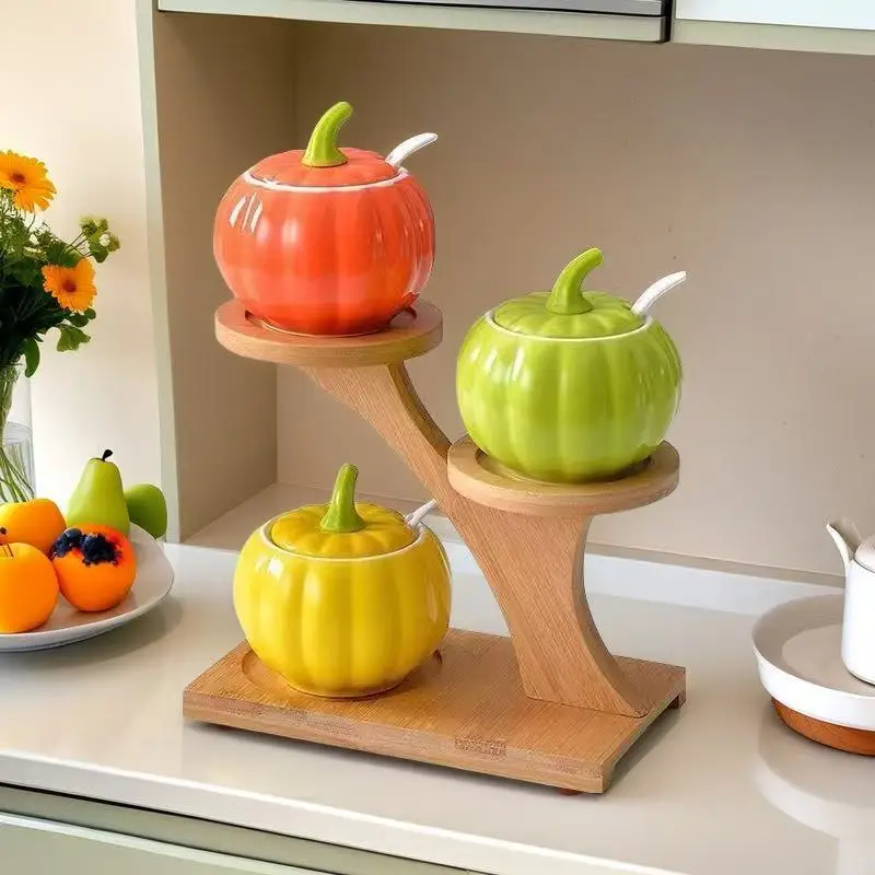 Creative Ceramic Spice Jar Kitchen Storage Spice Box Household Salt Sugar Condiment Jar