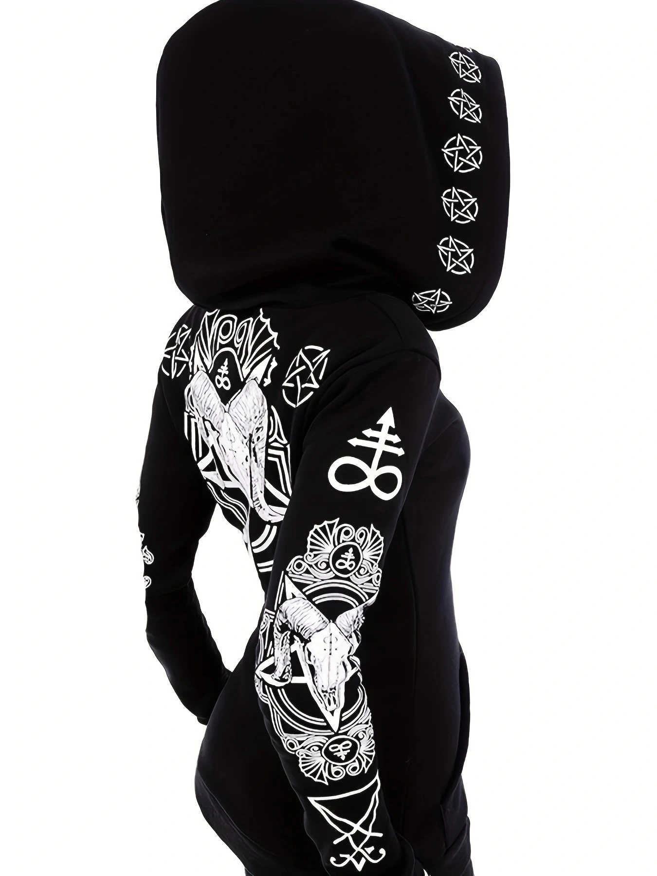 Womens Gothic Hoodie - Sun Moon Print Sweatshirt with Durable Zipper & Hooded Cardigan - Soft Fleece Lining, Punk Goth Style, Pe