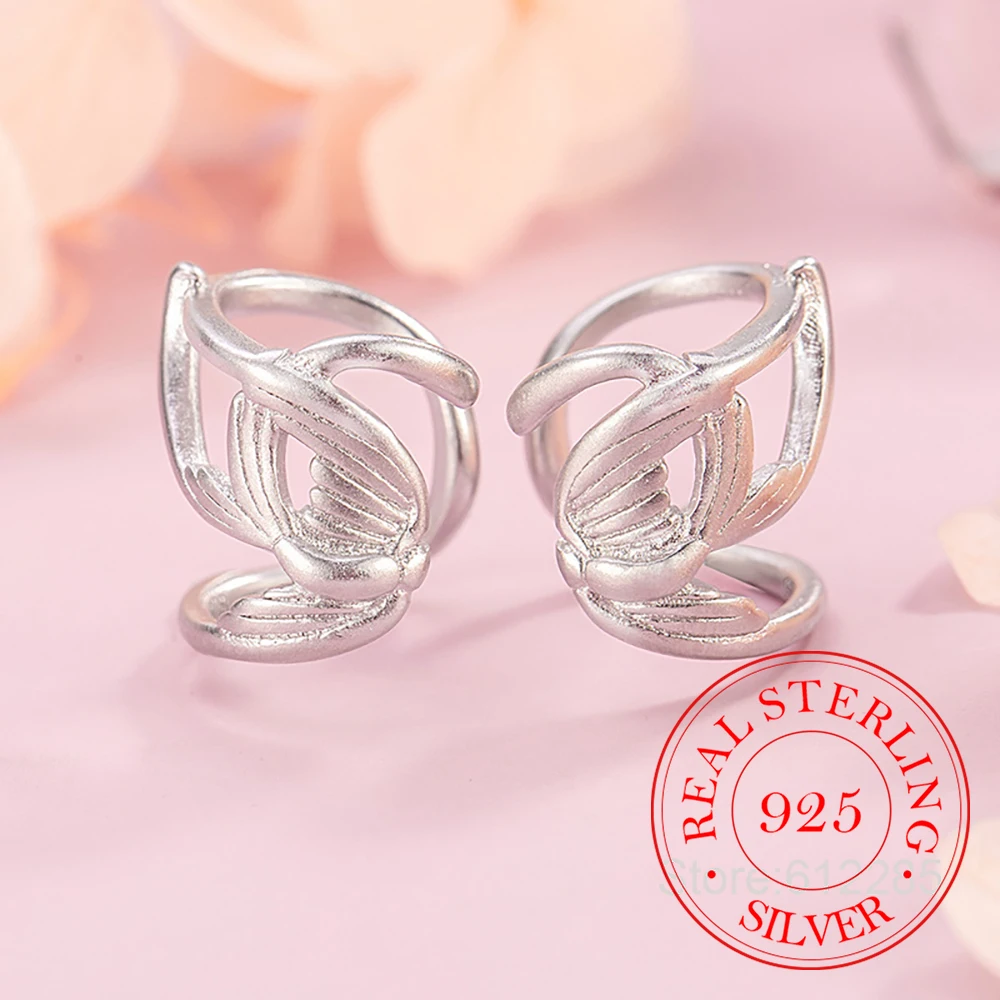 925 Sterling Silver Jewelry Luxury Swallow No-piecing Fake Clip Earrings for Women Wedding Party Jewelry Girls Friend Gift