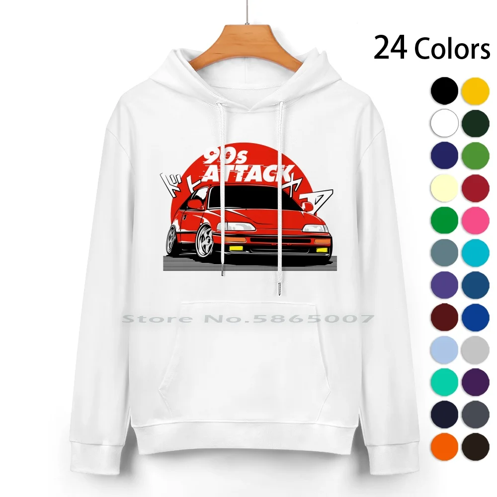 Crx 90s Attack Pure Cotton Hoodie Sweater 24 Colors Crx Civic Cific Ef Old Car Japan Car Jdm Culture 100% Cotton Hooded