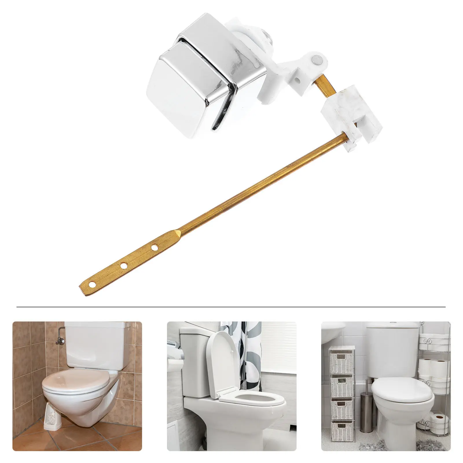 

1Pcs Square Copper Toilet Flush Tank Lever Button Silver Easy Install Side Mount Flush Lever for Powder Room Toilet Supply
