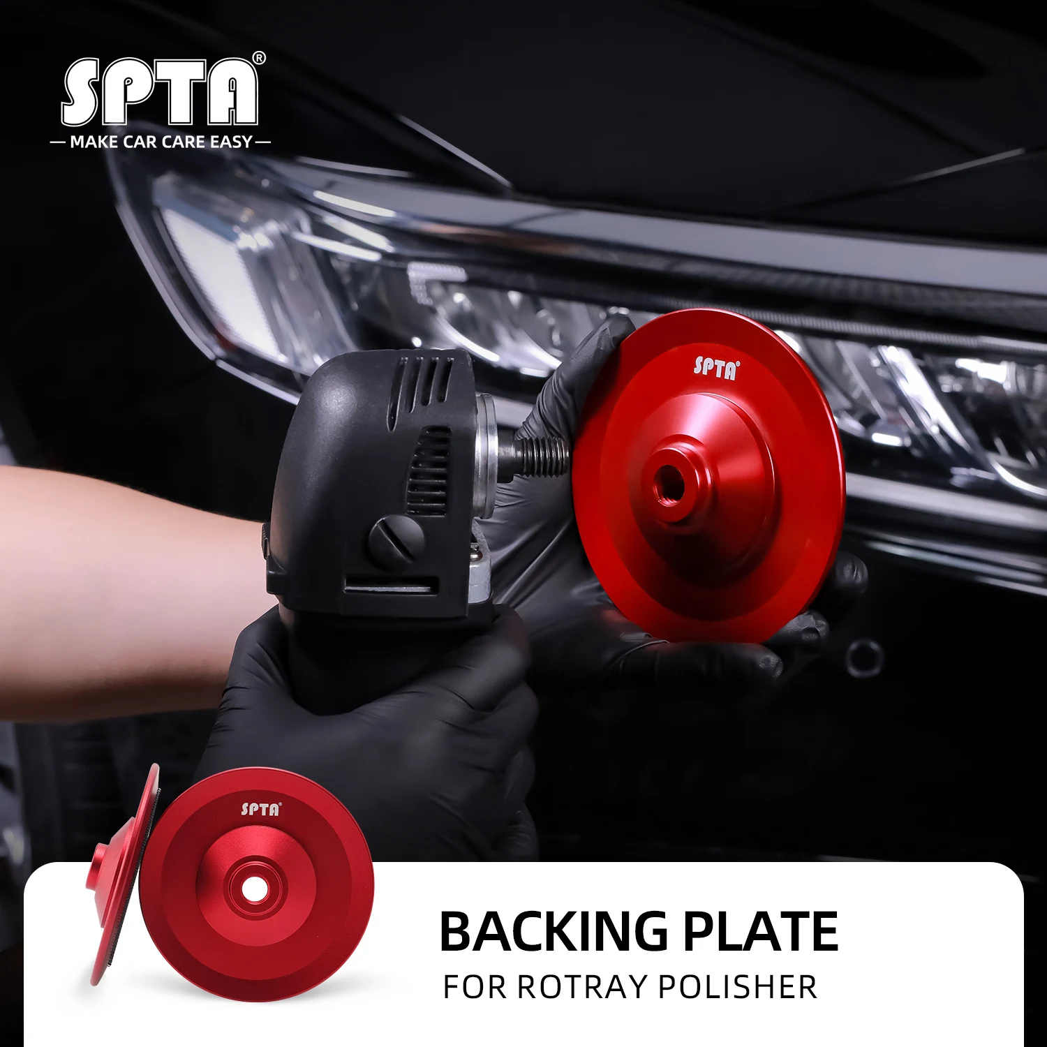 SPTA Red Aluminum Backing Plate 5 Inch 125MM Hook Loop with M14 Thread for Car Rotary Polisher Buffing Machine