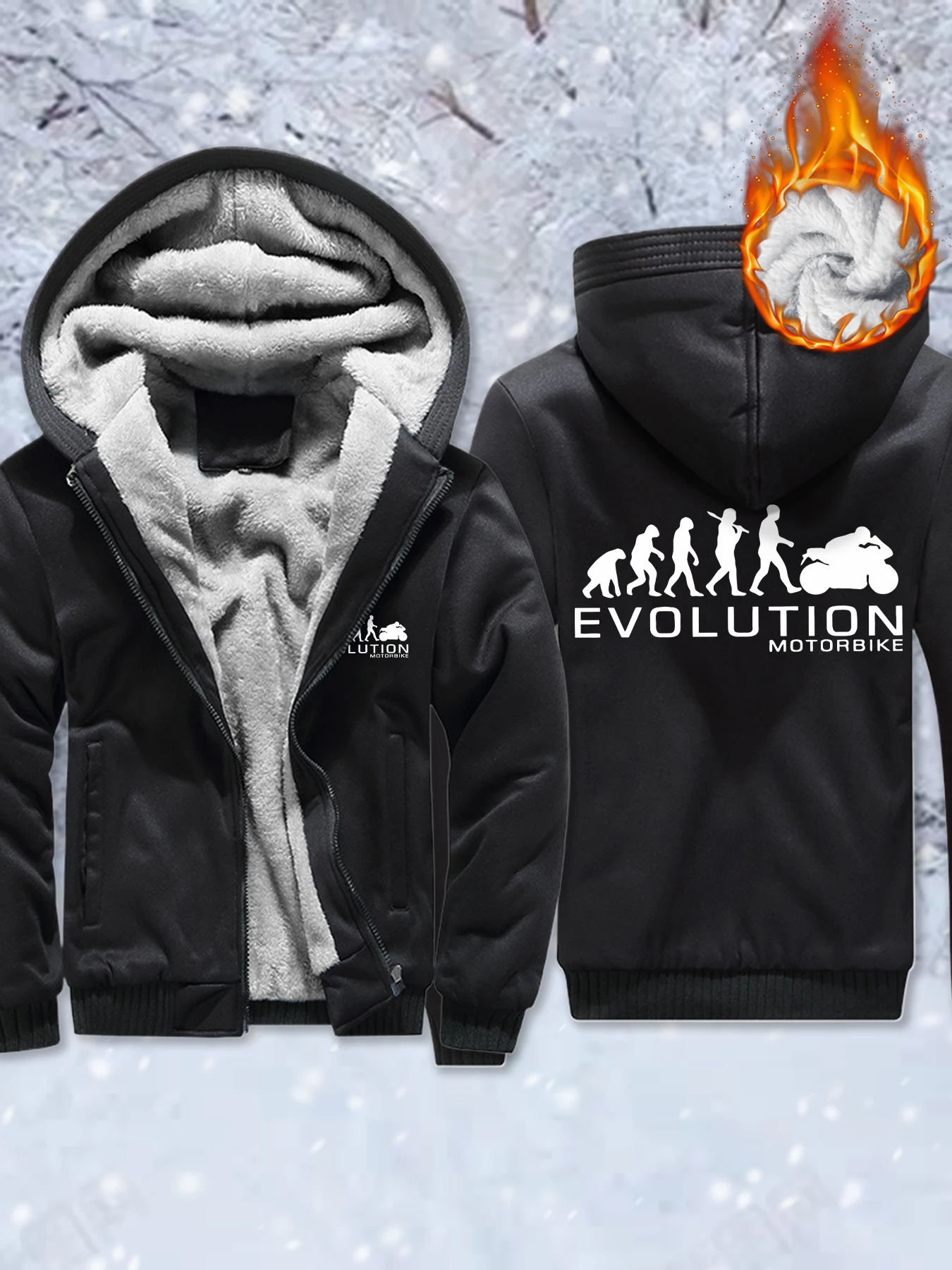 

Evolutionary Motorcycle Funny Print Man'S Zipper Jackets Fleece Jacket Fashion Outdoor Hoodies Thick Casual Soft Clothing