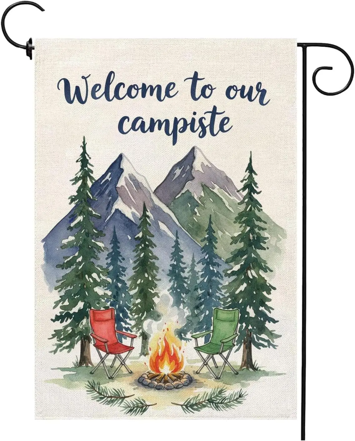 Welcome To Our Campsite Camping Garden Flag Burlap 12x18 Inch Double Sided, RV Campfire Camper Yard Lawn Outdoor Decorations yyi