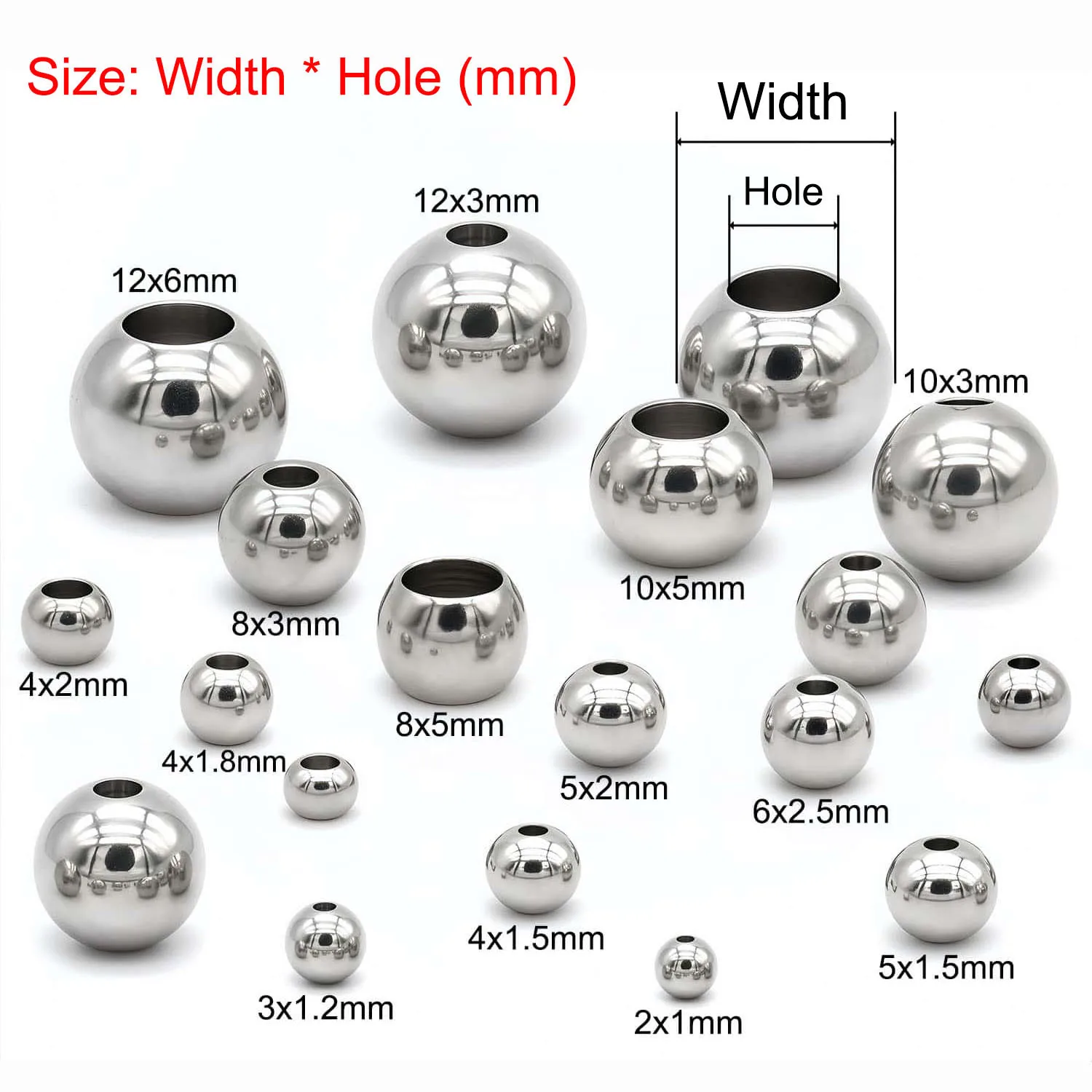2-12mm Edelstahlperlen für Schmuckherstellung, Lose Metall-Abstandsperlen, DIY Armband Halskette Armbänder, Hochwertiger Großhandel – Detail 2