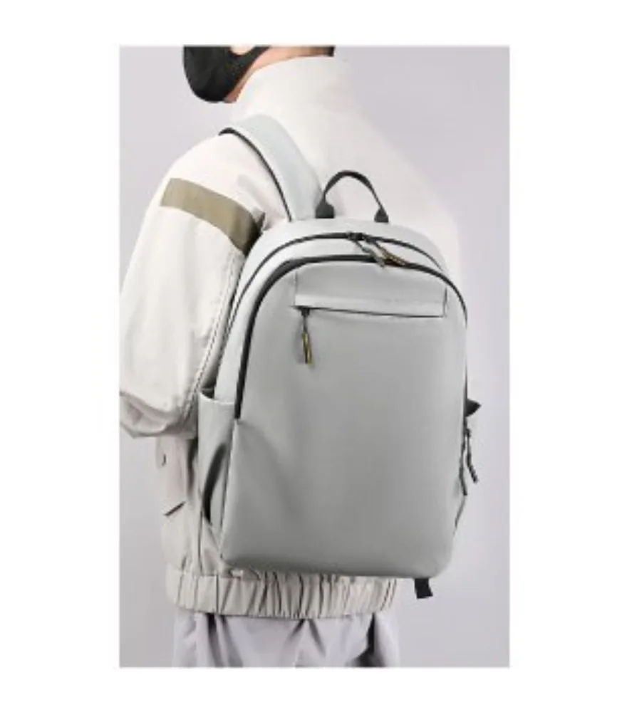 Light gray front pocket casual backpack anti splash smooth fabric for daily work weekend casual outdoor outing