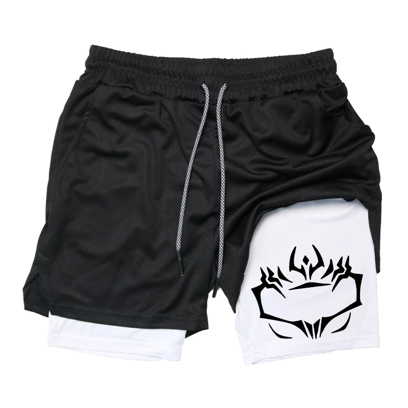 Graphic 2 in 1 Athletic Shorts for Men Gym Workout Running Performance Shorts with Compression Liner Phone Pocket Towel Loop
