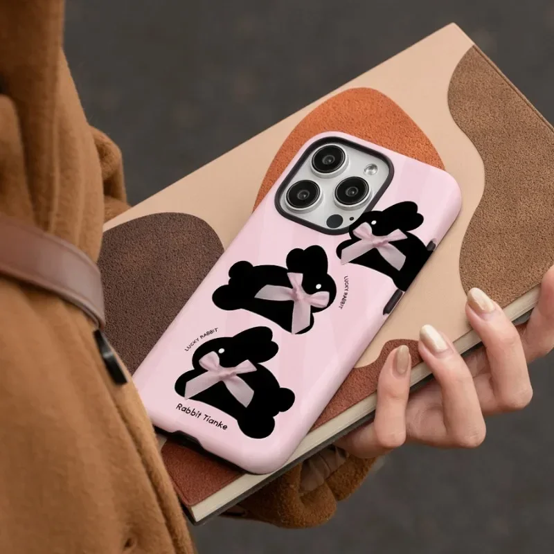 Rosa bonito coelho bowknot caso de telefone para iphone 16 15pro max 14 13 12 11 pro plus 15pro acrílico tpu dois em um casos de telefone móvel