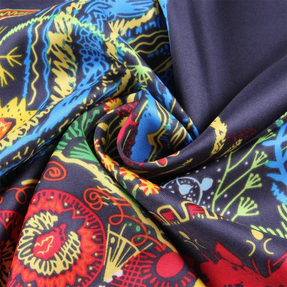 130CM Silk Scarf Women Large Shawls Money Tree Print Stoles Square Bandana Luxury Kerchief Hijab Female Foulards Beach Towel