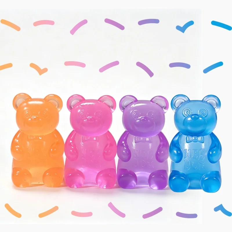 Needoh Jelly Gummy Bear Transparent Cute TPR Squishy Stress Relief Anti Anxiety ADHD Fidget Stretch Squeeze Vent Sensory Toy