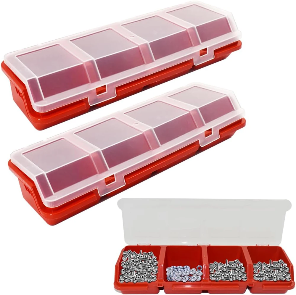 1Pcs Parts Storage Box Plastic Screw Organizer Box with 4 Compartment Tool Part Container Bin with Lid Display Storage Case