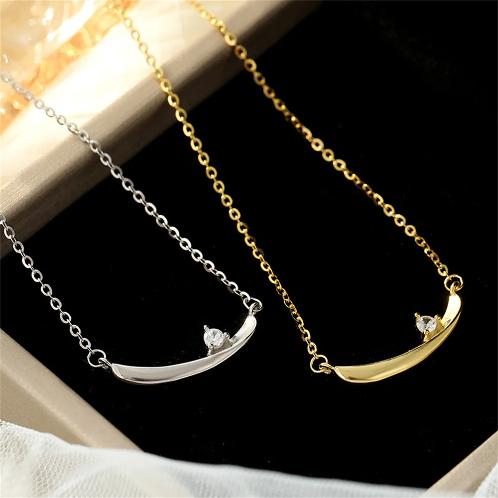 

Корейские женские ювелирные изделия на ключицу, серебро S925, минималистичная линия, улыбка, полумесяц, лодка, универсальное офисное элегантное дизайнерское ожерелье
