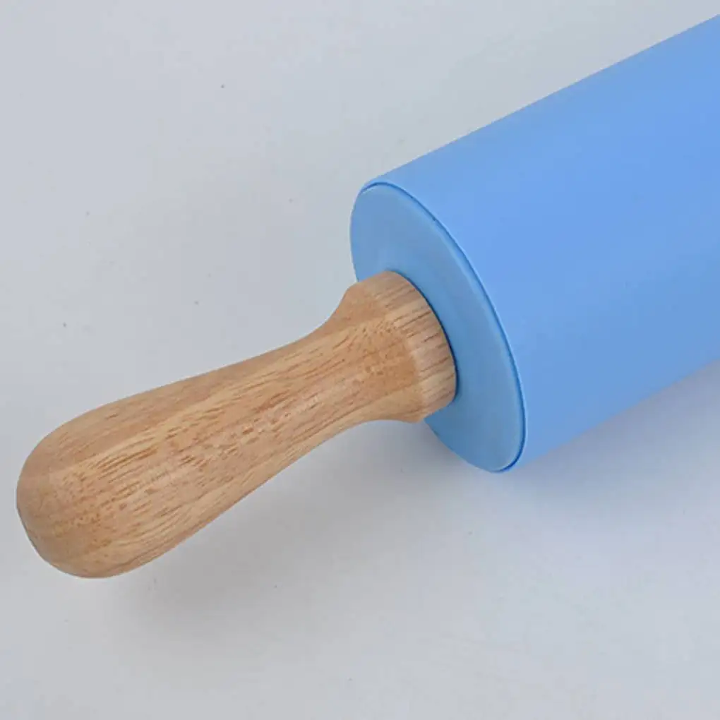 Wooden Handle Silicone Rolling Pin Non-Stick Pastry Dough Flour Bakeware Kitchen Pastry Boards Tool Roller