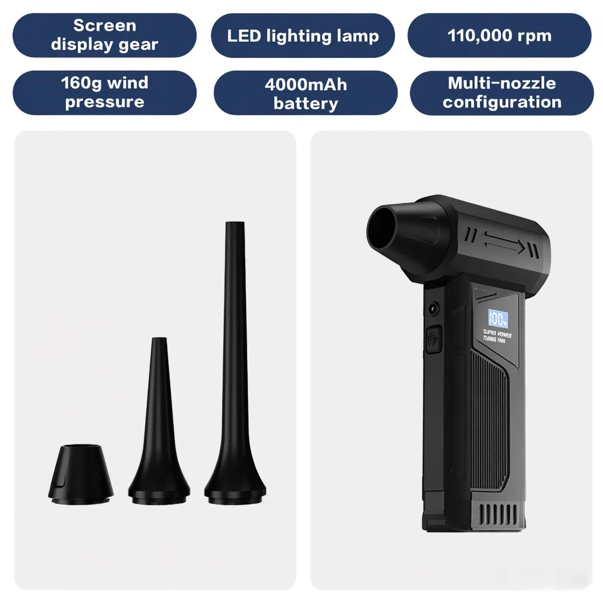 Turbo Jet Blower Kipas Turbo Daya Tinggi Kecepatan Angin 52m/s 4000mAh Peniup Angin Kuat Lampu LED Layar Digital Portabel Penggunaan Luar Ruangan