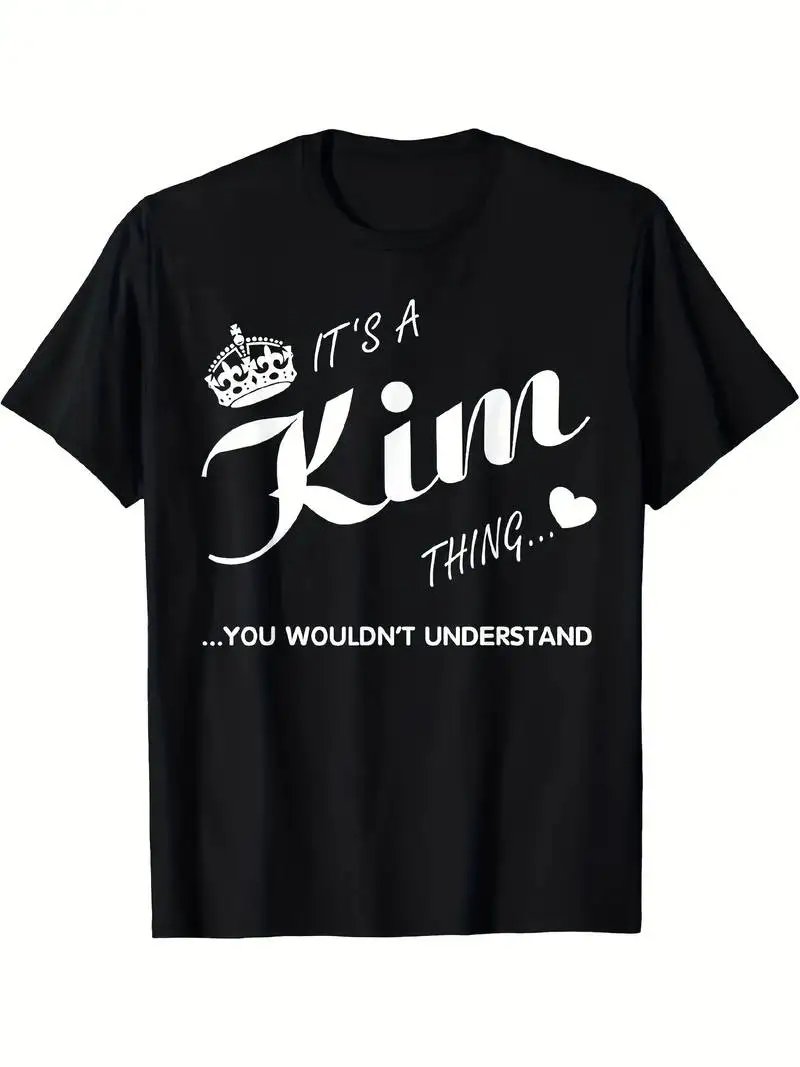 Men's It's A Kim Thing You Wouldn't Understand Graphic Cotton T-Shirt, Black White Print Soft Breathable Round Neck Short Sleeve