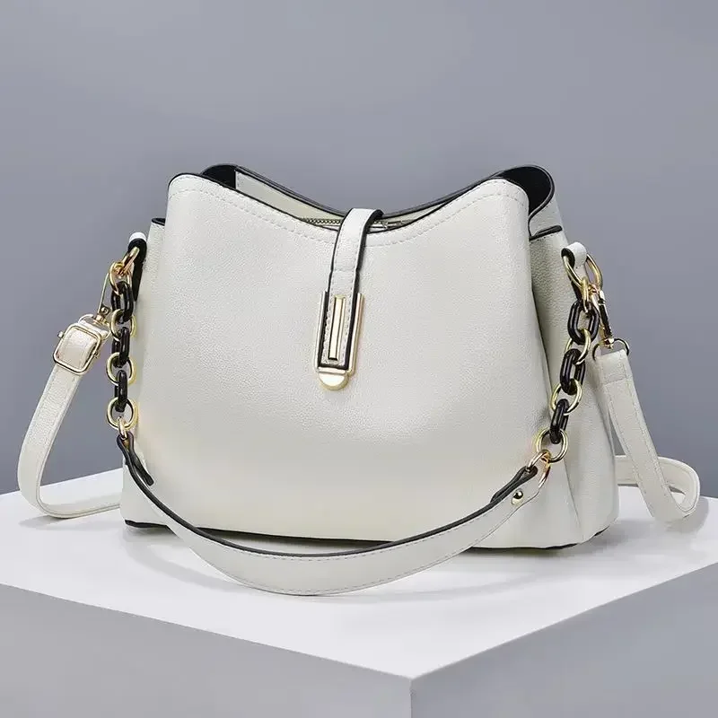 Soft Leather Handbags Women's Bags 2024 New Simple Small Square Bag Casual Ladies Bucket Bag High Quality Shoulder Crossbody Bag