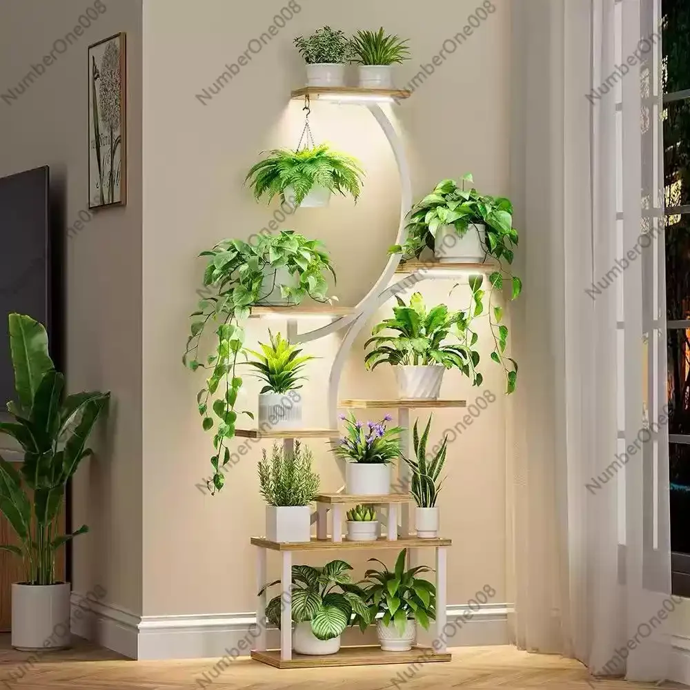 Multi Layer Indoor Plant Flower Stand with Growth Lamp Simple Assembly Strong Stability