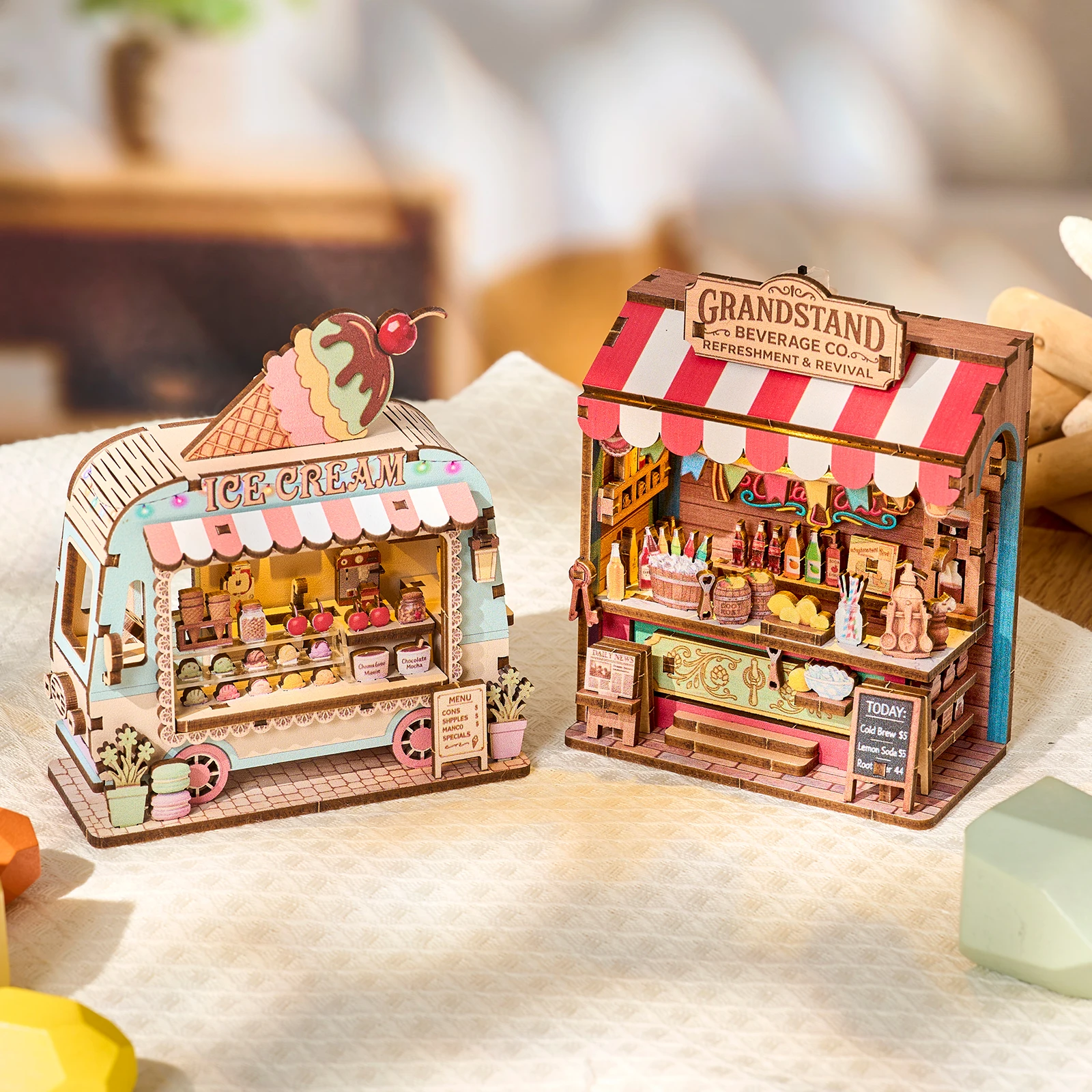 Aimant de réfrigérateur DIY, puzzle 3D en bois, mini maison, maison de poupée faite à la main, kit de modèle d'assemblage créatif, décoration de meubles, cadeau