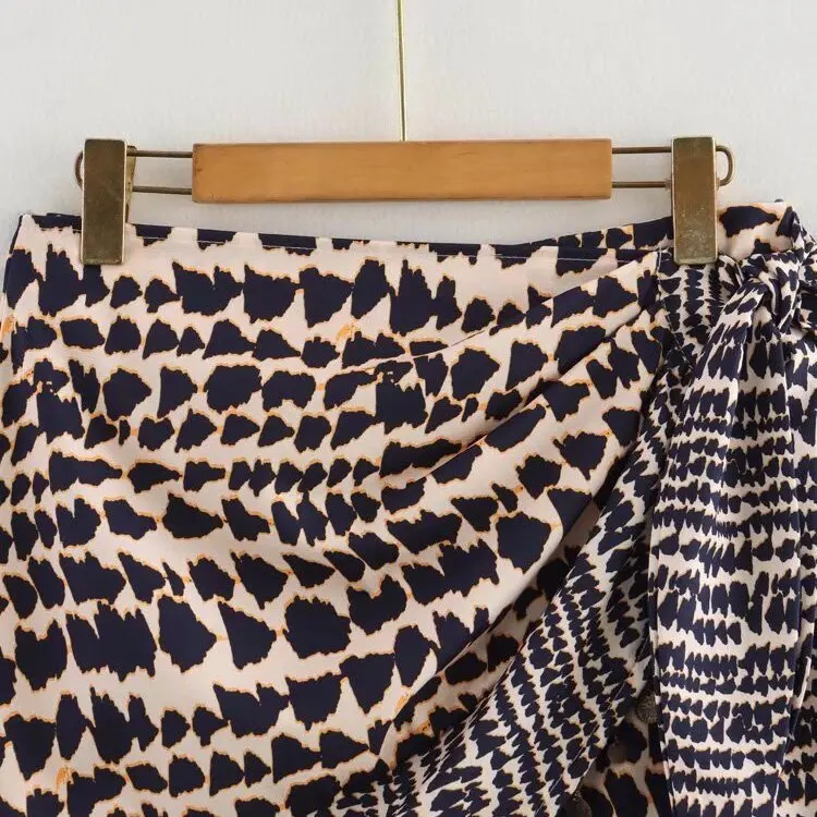 Spring Summer New High Waist Print Double-Breasted Beaded Half Skirt Women's Fashionable Versatile A-Line  Skirt