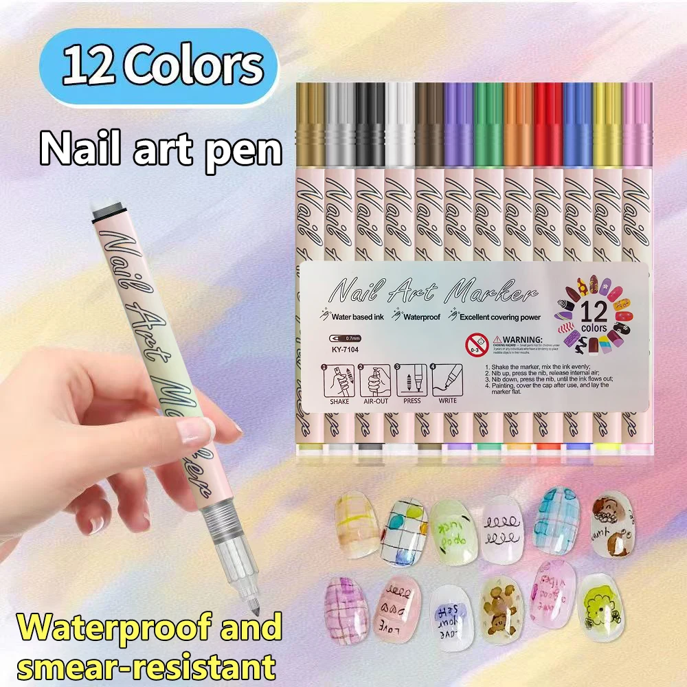 

12 Colors Nails Art Marker Pens Fingernail Fine Tip Painting Tools DIY Tool For Women Ladies Wife Teen Girl Girlfriend Beginner
