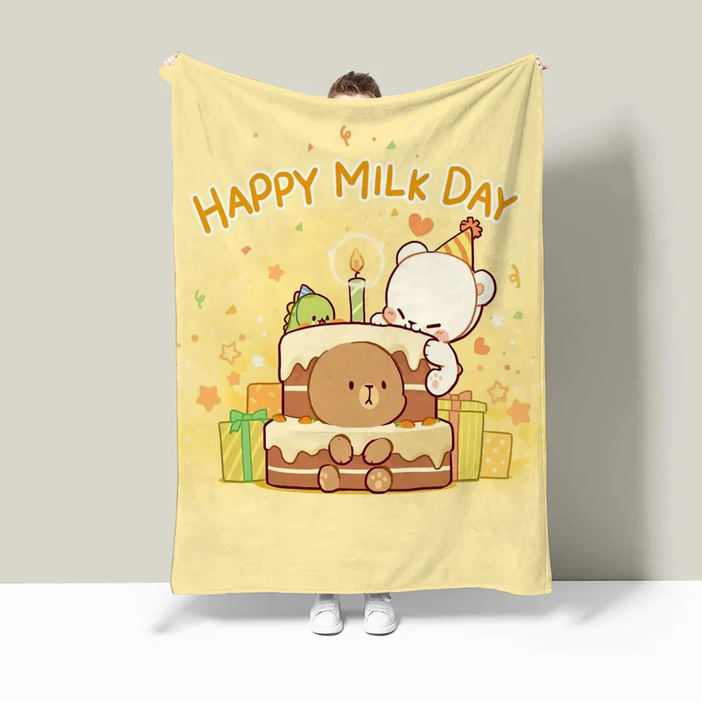 Milk Mochas Bear Anime Blanket King Size Hairy Blankets for Bed Throw Home Interior Fluffy Plaid Microfiber Bedding Beach Towel