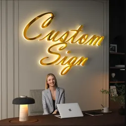 Custom 3D Metal Backlit Sign For Wall Business Logo Salon Metal Store Front Sign Reception Office Led Sign Studio Led Sign