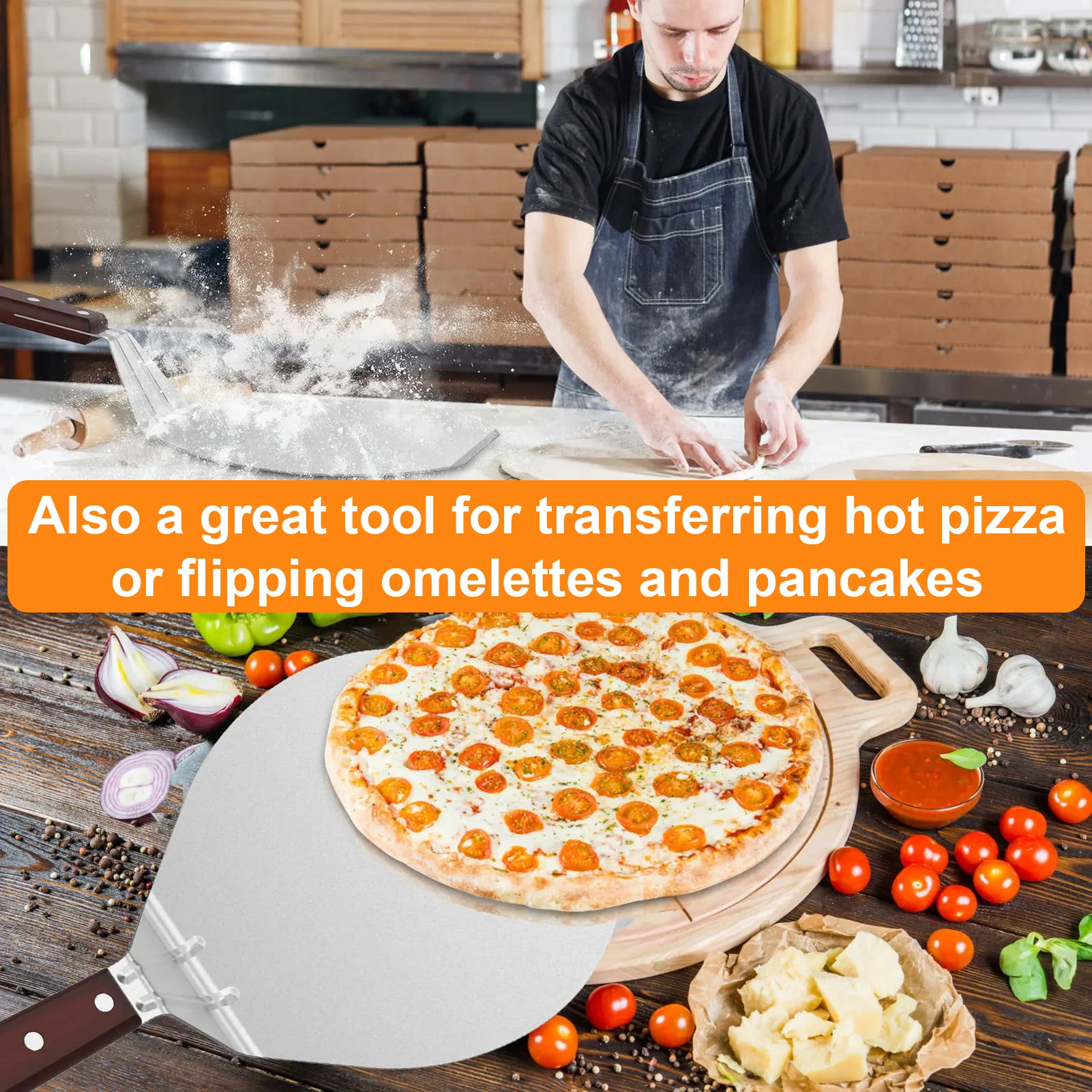 12Inch Pizza Shovel Non-Stick Pizza Peel with Wood Handle Cake Lifter Transfer Tray for Baking Scones Bread Kitchen Accessories